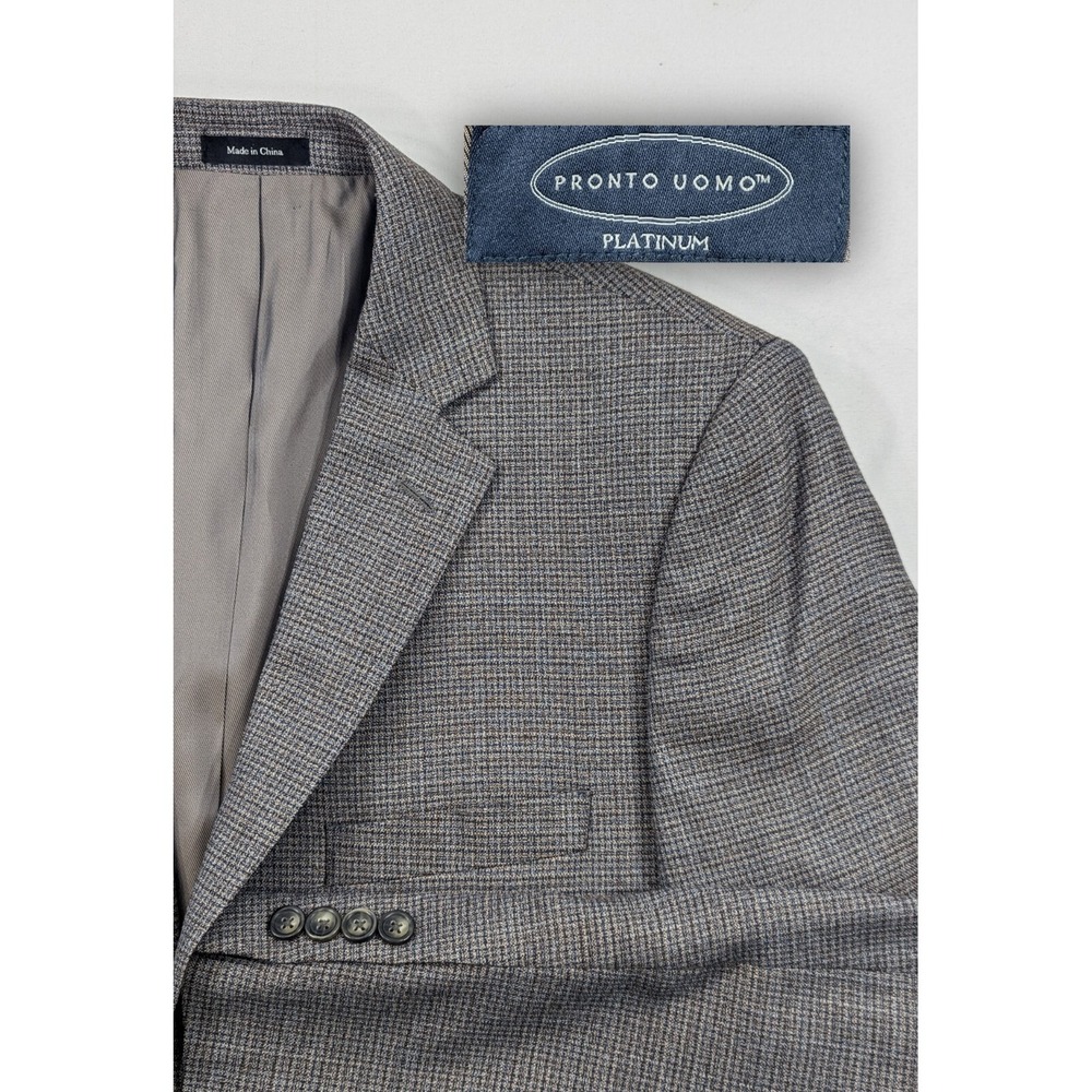 Pronto Uomo Platinum Blazer Sport Coat Suit Jacket Wool Blend Nailhead 42R 44"